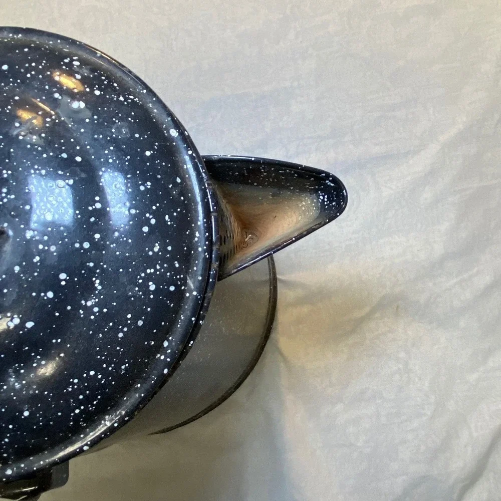 Vintage Large Black Speckled Graniteware Coffee Pot Campfire Cowboy Enamelware